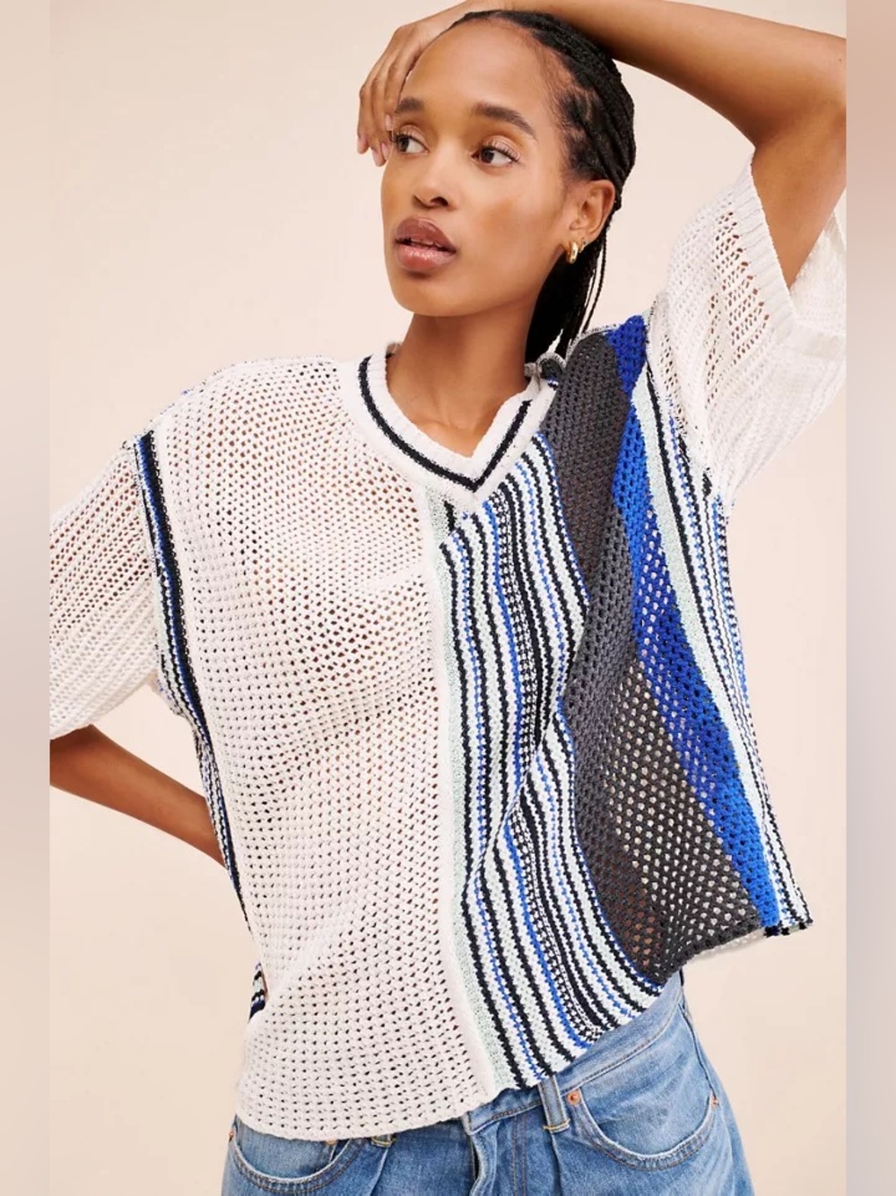 BDG Domino Sweater Tee Blue/White Stripe (M)